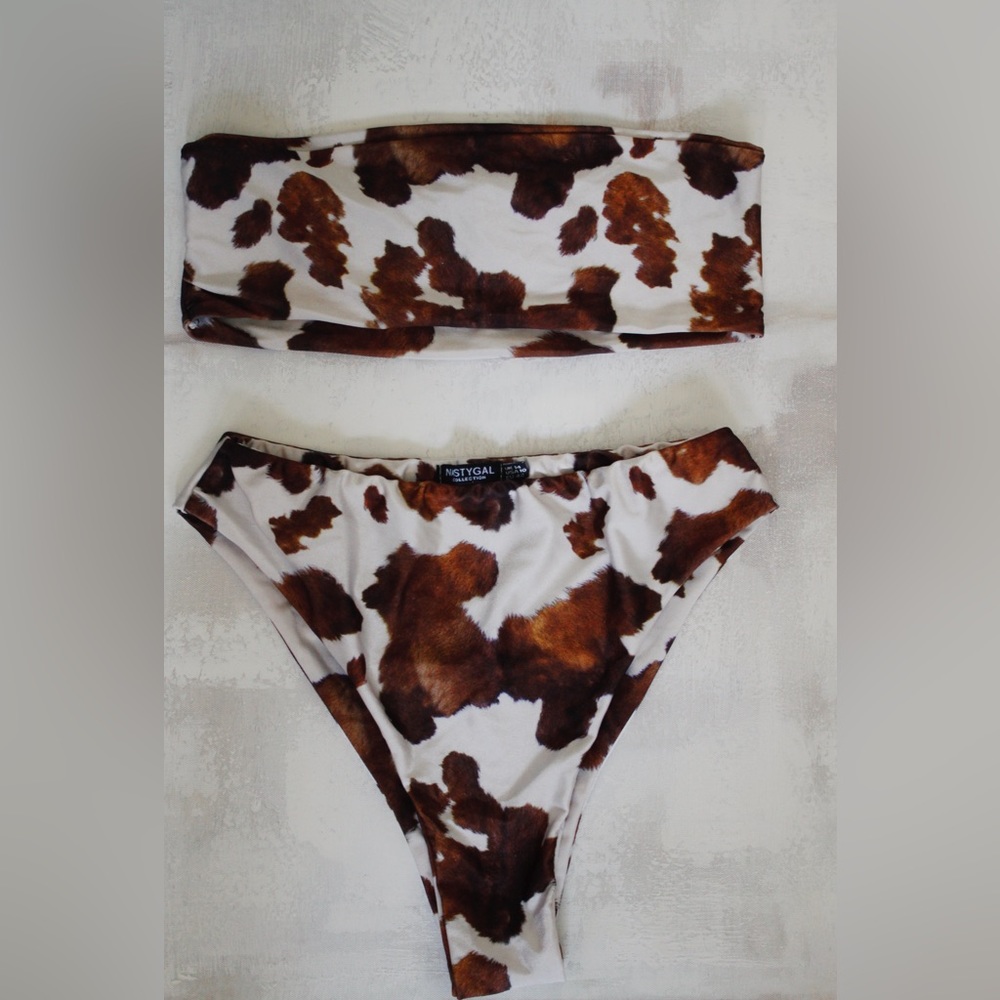 NASTY GAL- Cow print 2 piece bathing suit